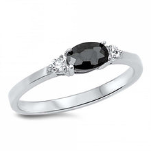 Load image into Gallery viewer, Sterling Silver Classy Sideway Oval Cut Black Cz on Center with Round Cut Clear Cz on Both Side RingAnd Face Height of 4MM