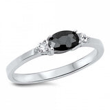 Sterling Silver Classy Sideway Oval Cut Black Cz on Center with Round Cut Clear Cz on Both Side RingAnd Face Height of 4MM