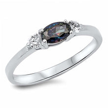 Load image into Gallery viewer, Sterling Silver Elegant 3 Stone Ring with Centered Oval Cut  Rainbow Topaz Simulated Diamond On Prong SettingAnd Face Height 4MM
