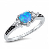 Sterling Silver Antique Style Heart Cut Blue Lab Opal Ring with Round Clear Cz Stones on Both SidesAnd Face Height of 6MM