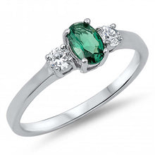 Load image into Gallery viewer, Sterling Silver Elegant Oval Cut Emerald Cz on Center with Round Cut Clear Cz on Both Side RingAnd Face Height of 6MM