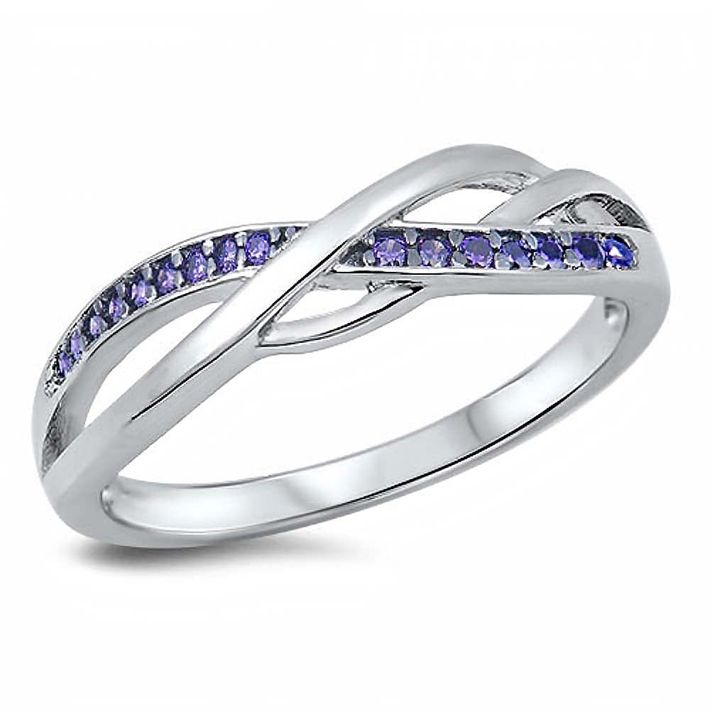 Sterling Silver Infinity Shaped Amethyst CZ RingAnd Face Height 5mm