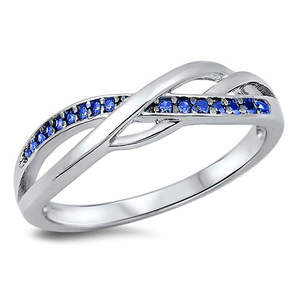 Sterling Silver Infinity Shaped Blue Sapphire CZ RingAnd Face Height 5mm