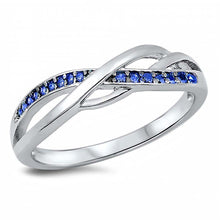 Load image into Gallery viewer, Sterling Silver Infinity Shaped Blue Sapphire CZ RingAnd Face Height 5mm