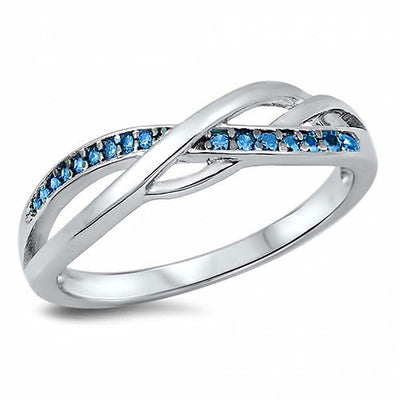 Sterling Silver Infinity Shaped Blue Topaz CZ RingAnd Face Height 5mm
