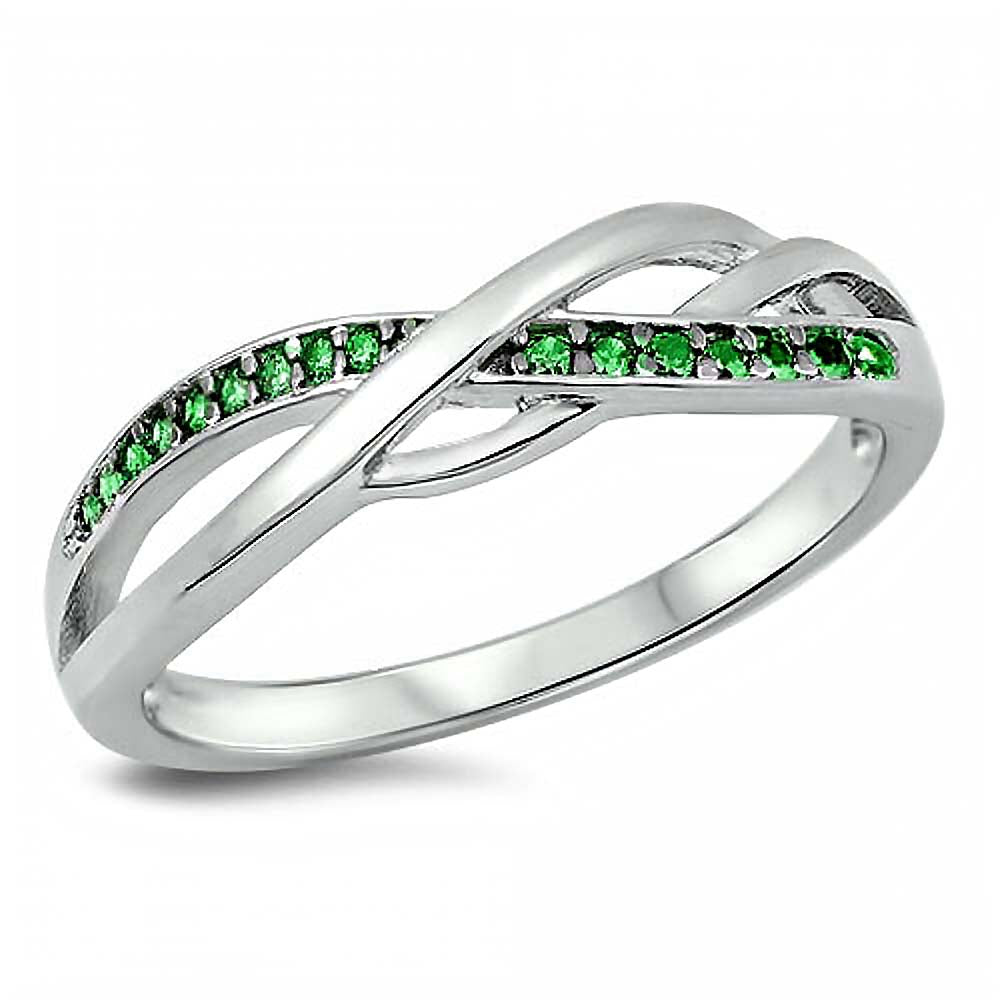 Sterling Silver Infinity Shaped Emerald CZ RingAnd Face Height 5mm