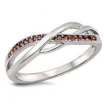 Load image into Gallery viewer, Sterling Silver Infinity Shaped Garnet CZ RingAnd Face Height 5mm