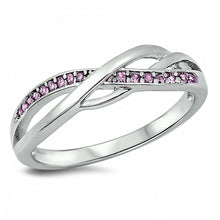 Load image into Gallery viewer, Sterling Silver Infinity Shaped Clear CZ Ring With Pink StonesAnd Face Height 5mm