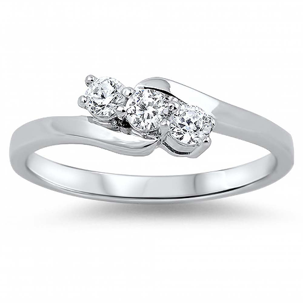 Sterling Silver Three Round Cut Clear Czs Bypass Band Ring with Face Height of 5MM