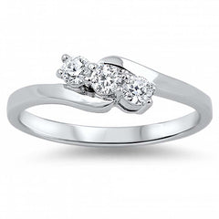 Sterling Silver Three Round Cut Clear Czs Bypass Band Ring with Face Height of 5MM