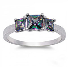 Sterling Silver Triple Rainbow Topaz CZ RingAnd Face Height 6mm