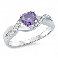 Load image into Gallery viewer, Sterling Silver Classy Heart Cut Amethyst Cz with Clear Czs Inlaid on Infinity Band RingAnd Face Height of 6MM