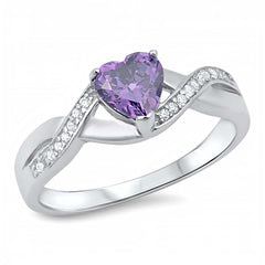 Sterling Silver Classy Heart Cut Amethyst Cz with Clear Czs Inlaid on Infinity Band RingAnd Face Height of 6MM