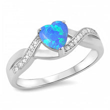 Load image into Gallery viewer, Sterling Silver Fancy Modish Blue Lab Opal Heart Shape Infinity Band with Clear CZ Stone RingAnd Face Height of 6MM