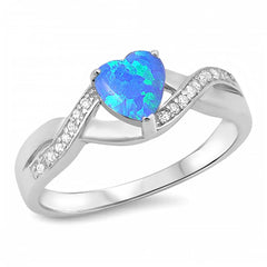 Sterling Silver Fancy Modish Blue Lab Opal Heart Shape Infinity Band with Clear CZ Stone RingAnd Face Height of 6MM