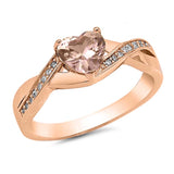 Sterling Silver Heart With Morganite And Cubic Zirconia Ring