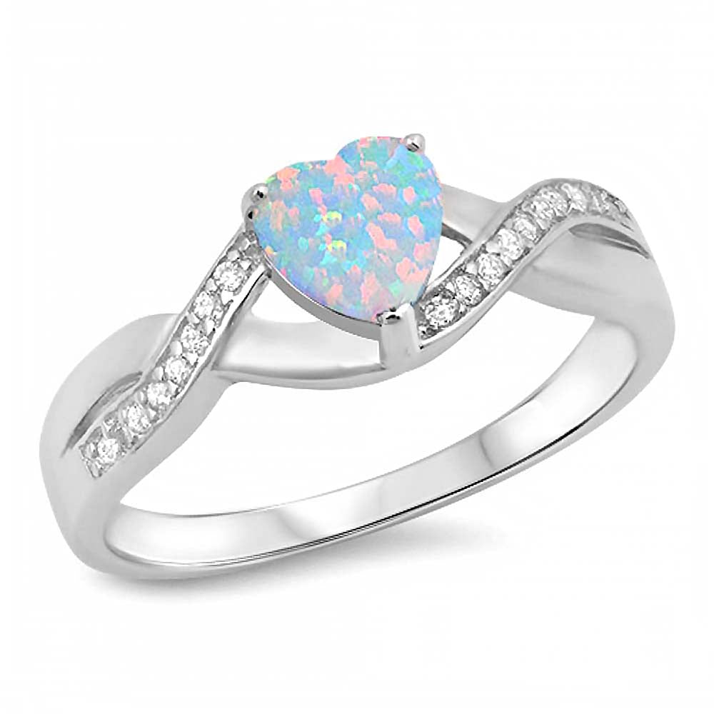 Sterling Silver Infinity Heart Shape White Lab Opal Rings With CZ StonesAnd Face Height 6mm