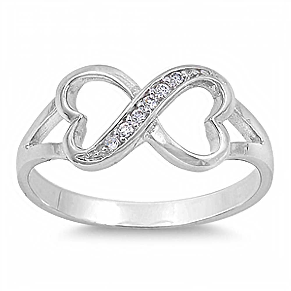 Sterling Silver Beautiful Double Heart Infinity Ring with Pave CZ, Face Height of 8MM