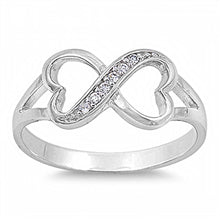 Load image into Gallery viewer, Sterling Silver Beautiful Double Heart Infinity Ring with Pave Simulated DiamondsAnd Face Height of 8MM