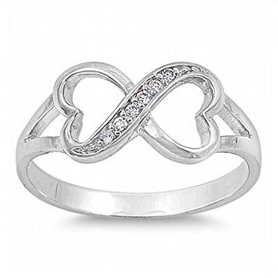 Sterling Silver Beautiful Double Heart Infinity Ring with Pave Simulated DiamondsAnd Face Height of 8MM