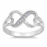 Sterling Silver Beautiful Double Heart Infinity Ring with Pave Simulated DiamondsAnd Face Height of 8MM