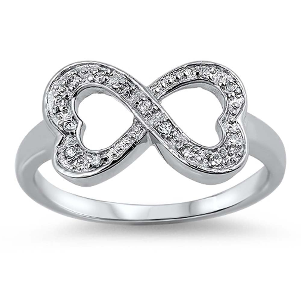 Sterling Silver Beautiful Double Heart Infinity Ring Pave with Simulated Diamonds Face Height of 10MM