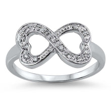 Load image into Gallery viewer, Sterling Silver Beautiful Double Heart Infinity Ring Pave with Simulated Diamonds Face Height of 10MM