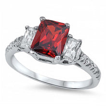 Load image into Gallery viewer, Sterling Silver Triple Rectangle Shaped Garnet And Clear CZ RingAnd Face Height 9mm