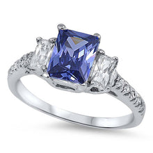 Load image into Gallery viewer, Sterling Silver Triple Rectangle Shaped Tanzanite And Clear CZ RingAnd Face Height 9mm