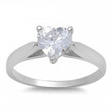 Sterling Silver Heart Shaped Clear CZ RingAnd Face Height 7mm