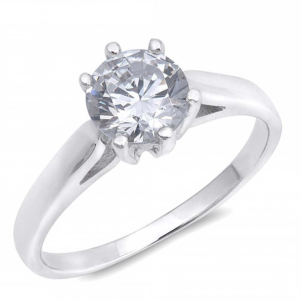 Sterling Silver Round Clear CZ RingAnd Face Height 7mm