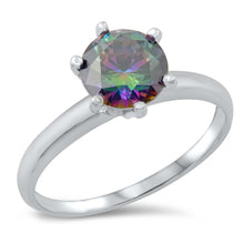 Load image into Gallery viewer, Sterling Silver Rhodium Plated Solitaire Rainbow Topaz CZ Ring