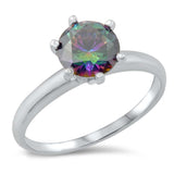 Sterling Silver Rhodium Plated Solitaire Rainbow Topaz CZ Ring