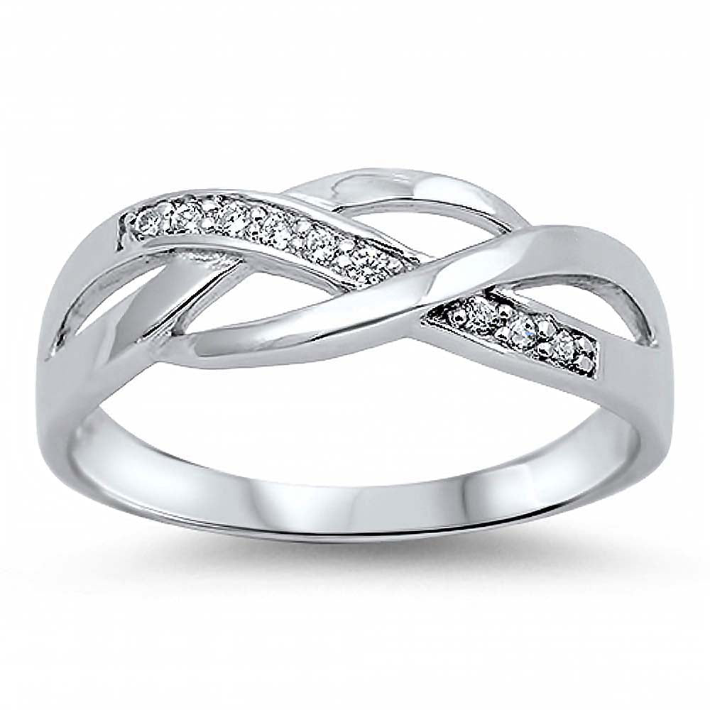 Sterling Silver Stylish Infinity Ring Embedded with Clear Cz StonesAnd Face Height of 6MM