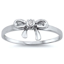 Load image into Gallery viewer, Sterling Silver Trendy Ribbon Design with Single Clear Cz on Bezel Set RingAnd Face Height of 7MM