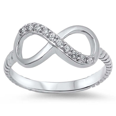 Sterling Silver Classy CZ Infinity Ring with Rope Band Setting with Face Height of 8MM