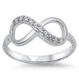 Sterling Silver Classy Infinity Ring with Rope Band Setting & Multi Simulated Diamonds with Face Height of 8MM