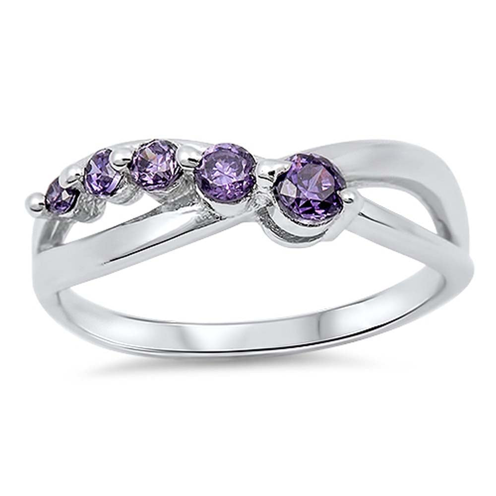 Sterling Silver Fancy Infinity Design with Amethyst CZ Journey Ring, Face Height of 5MM