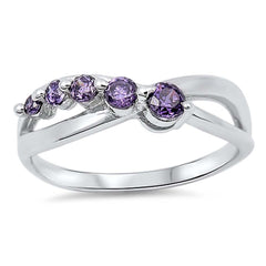 Sterling Silver Fancy Infinity Design with Amethyst CZ Journey Ring, Face Height of 5MM