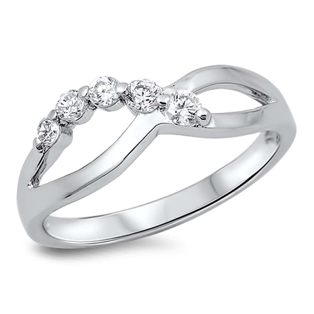 Sterling Silver Journey Shaped Clear CZ RingAnd Face Height 5mm