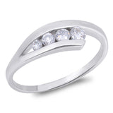 Sterling Silver Curve Shaped Round Clear CZ RingAnd Face Height 5mm