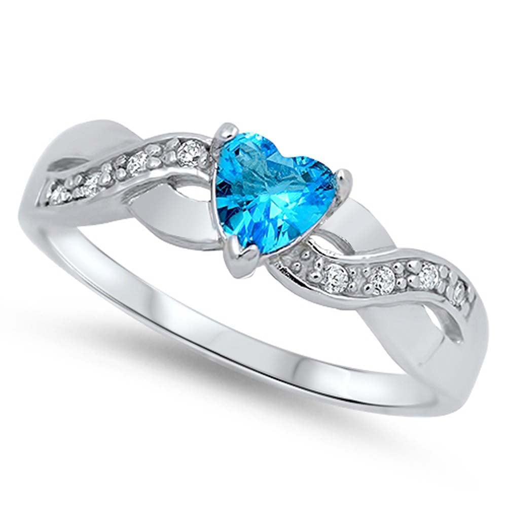 Sterling Silver Heart And Infinity Shaped Blue Topaz And Clear CZ RingAnd Face Height 5mm