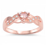 Sterling Silver Heart Shaped Clear CZ Ring With Nano Pink Morganite StoneAnd Face Height 5mm