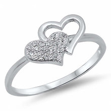 Load image into Gallery viewer, Sterling Silver Double Heart Ring with Multi Pave Centered HeartAnd Face Height of 8 mm