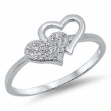 Sterling Silver Double Heart Ring with Multi Pave Centered HeartAnd Face Height of 8 mm