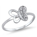 Sterling Silver Beautiful Butterfly Ring with Multi Clear Simulated Diamond Half Pave Wing DesignAnd Face Height of 9mm