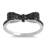 Sterling Silver Bow Ring Paved with Black Simulated DieamondsAnd Face Hight of 5 MM