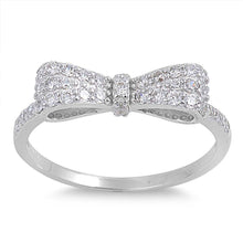 Load image into Gallery viewer, Sterling Silver Bow Ring Paved with Clear Simulated DieamondsAnd Face Hight of 5 MM