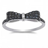 Sterling Silver Bow Ring Paved with Balck and Clear Simulated DieamondsAnd Face Hight of 5 MM