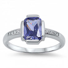 Load image into Gallery viewer, Sterling Silver Classy Radiant Cut Amethyst Cz on Center and Clear Czs Inlaid on Band Ring with Face Height of 10MM